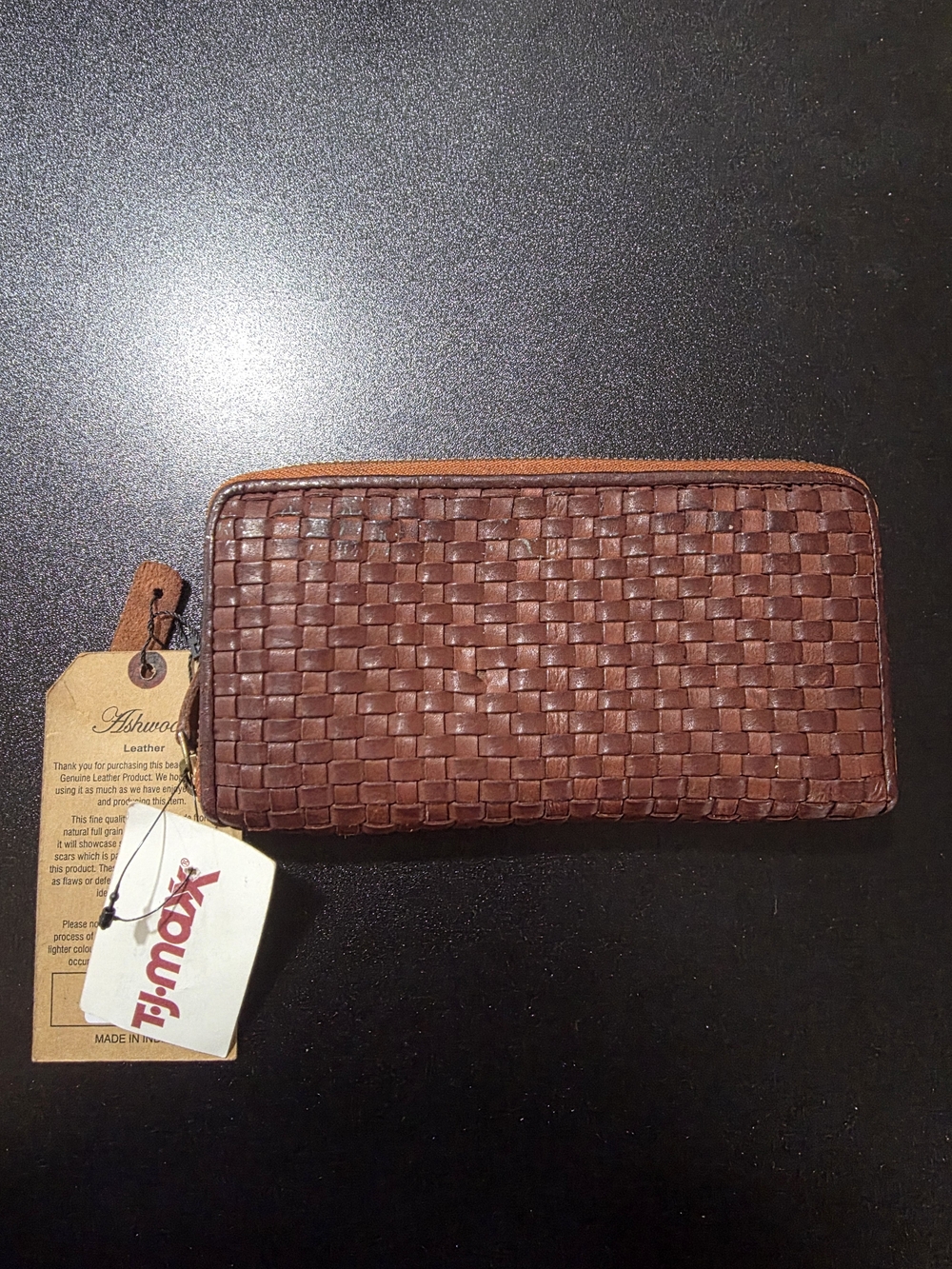Ashwood Brown Woven Leather Zip Wallet & Key Holder